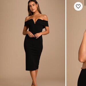 My Favorite Night Black Off-the-shoulder Bodycon Midi Dress Lulus